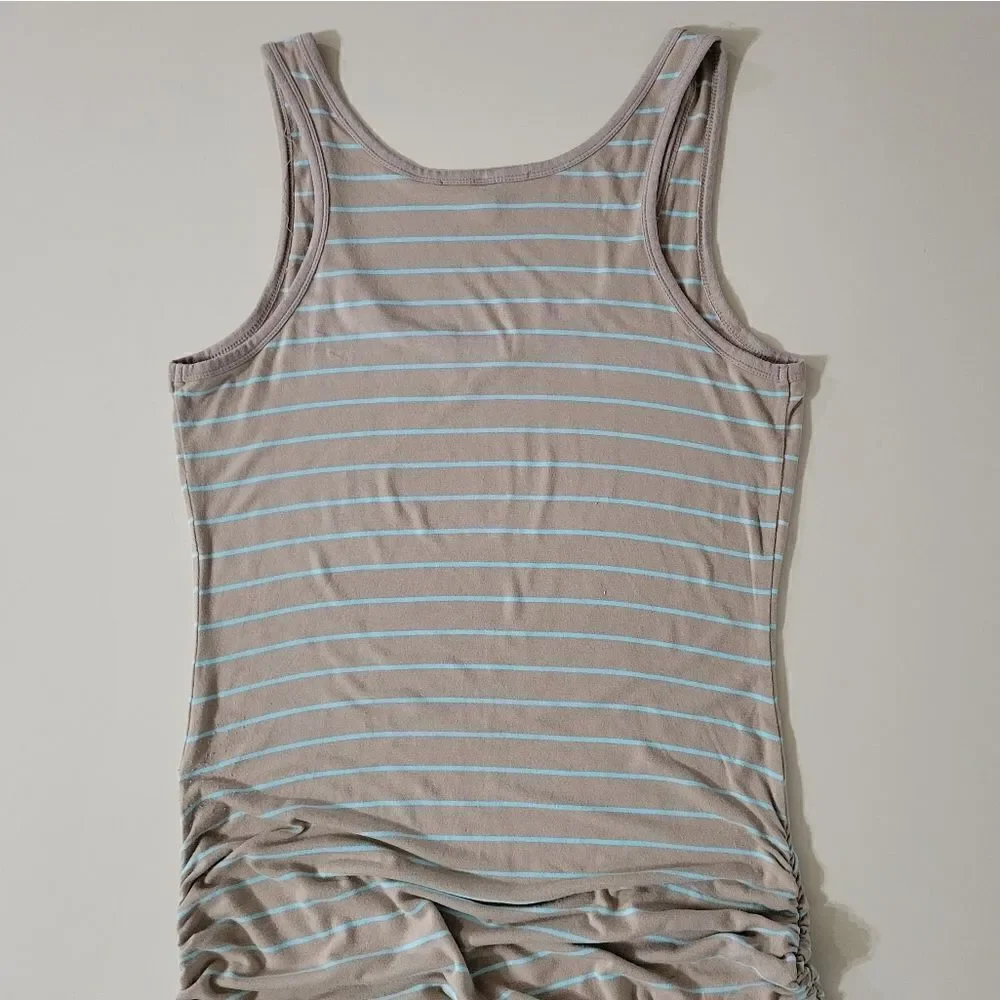 Victoria's Secret Ruched Side Tan & Teal Stripe Maxi Tank Dress - Picture 10 of 15